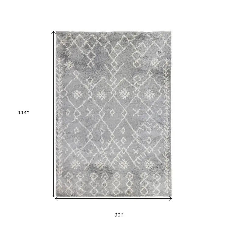 7' X 9' Ivory And Light Gray Geometric Shag Area Rug