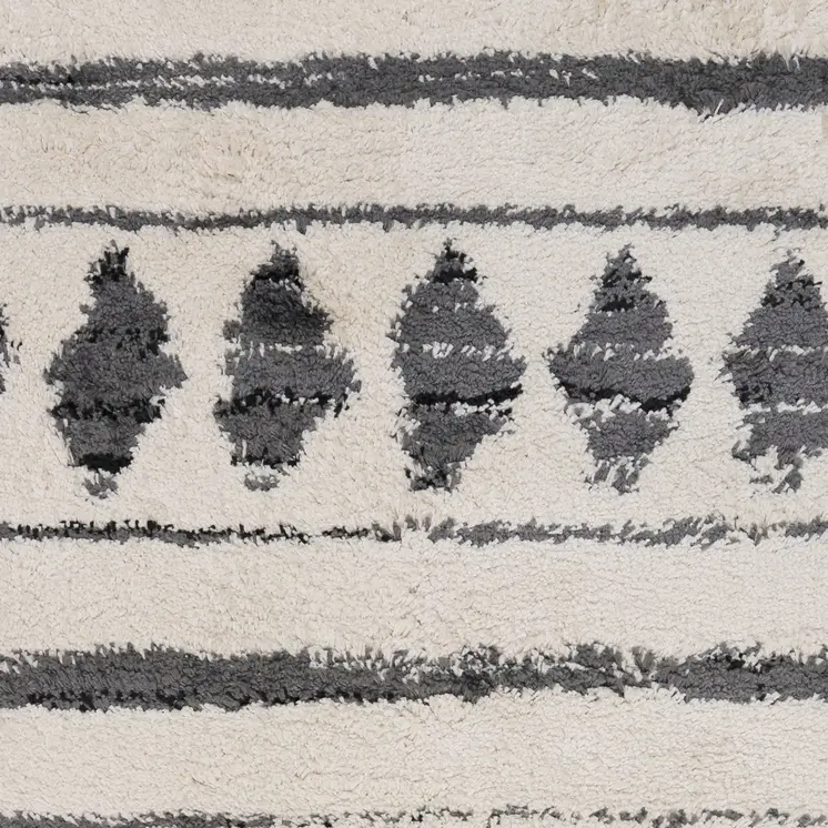 8' X 12' Black And Ivory Geometric Shag Area Rug
