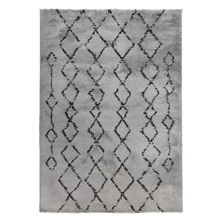 10' Black And Gray Geometric Shag Runner Rug