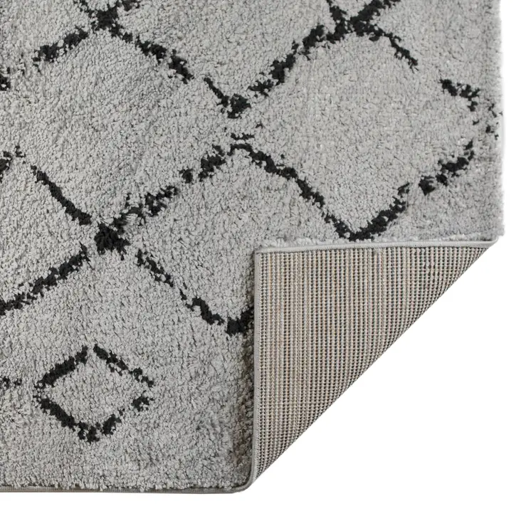 10' Black And Gray Geometric Shag Runner Rug