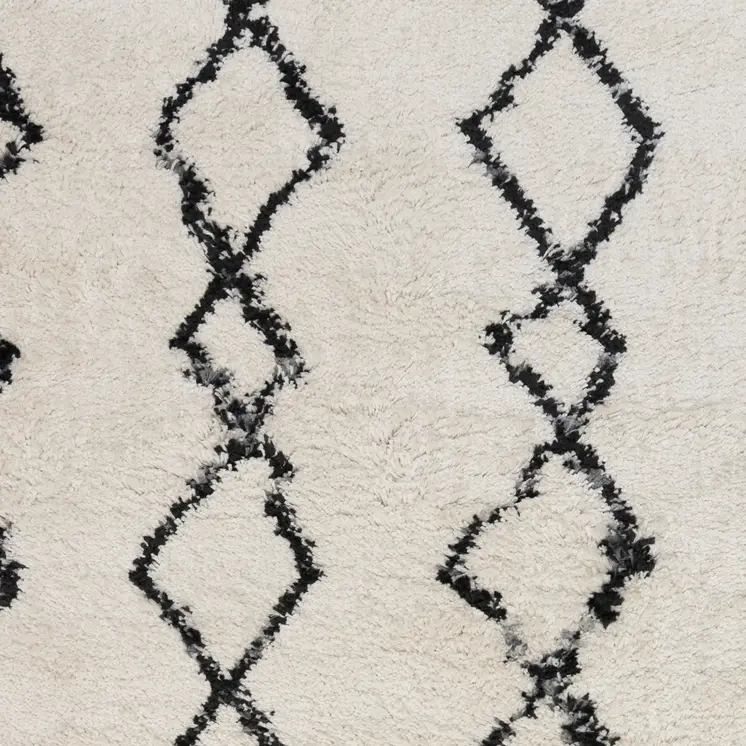 8' X 12' Black and Ivory Geometric Shag Area Rug