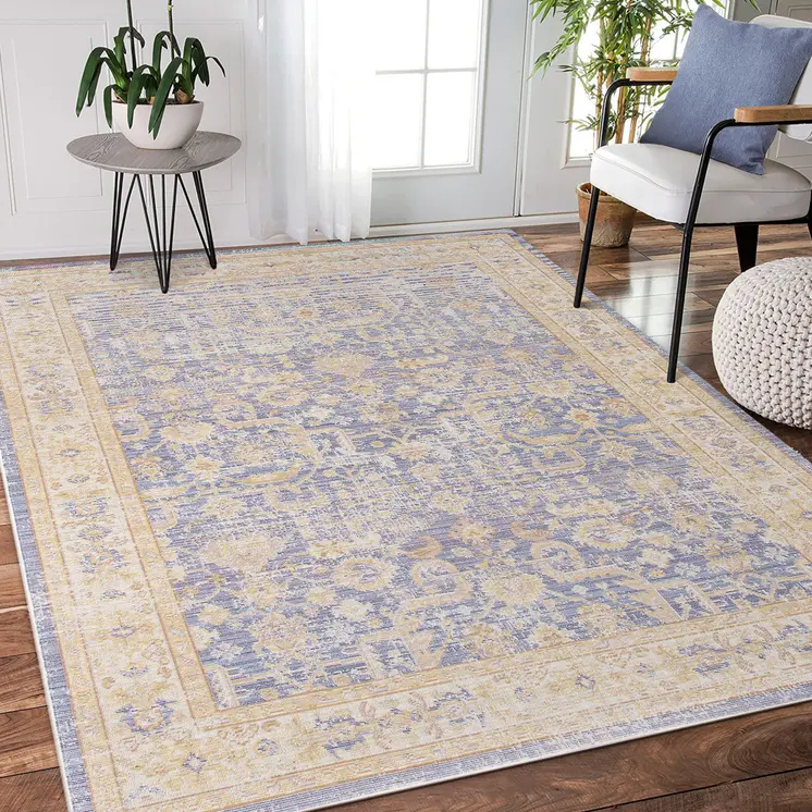 4' X 6' Lavender And Orange Floral Area Rug