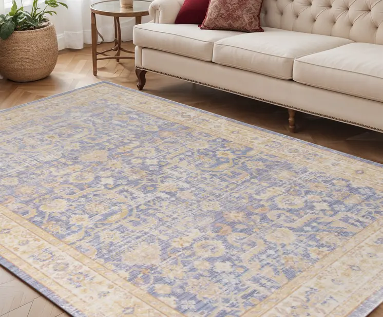5' X 8' Lavender And Orange Floral Area Rug