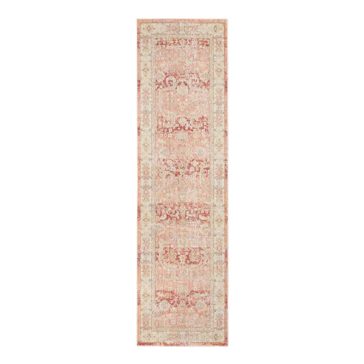 8' Salmon And Tan Floral Runner Rug