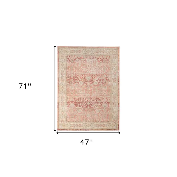 4' X 6' Salmon And Tan Floral Area Rug
