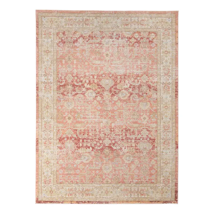 5' X 8' Salmon And Tan Floral Area Rug