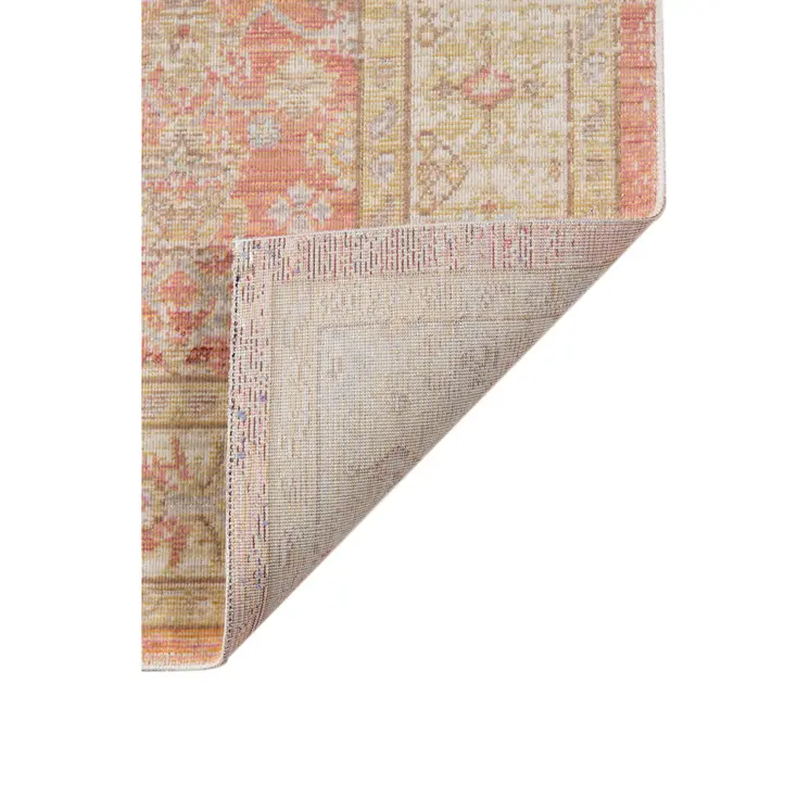5' X 8' Salmon And Tan Floral Area Rug