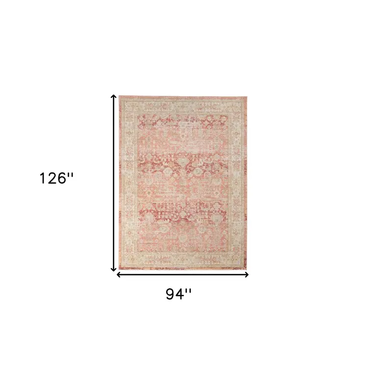 8' X 10' Salmon And Tan Floral Area Rug