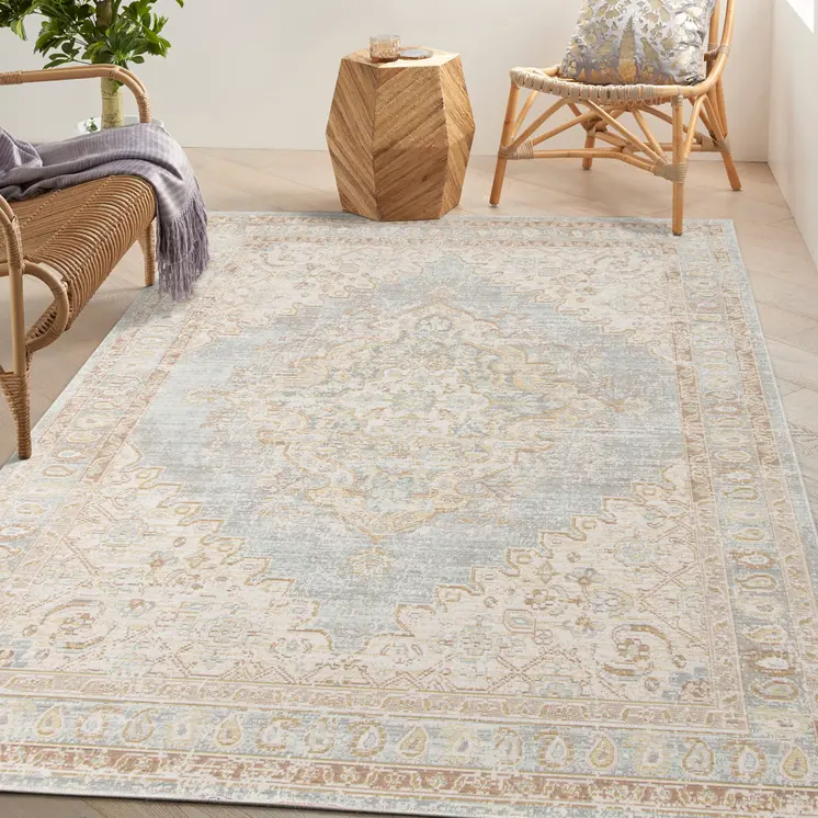 4' X 6' Beige And Gray Medallion Area Rug
