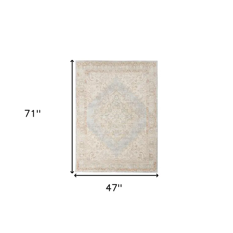 4' X 6' Beige And Gray Medallion Area Rug