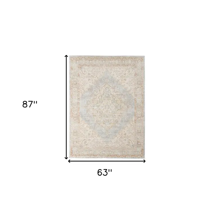 5' X 7' Beige And Gray Medallion Area Rug