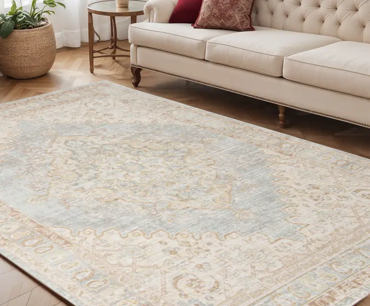 5' X 7' Beige And Gray Medallion Area Rug