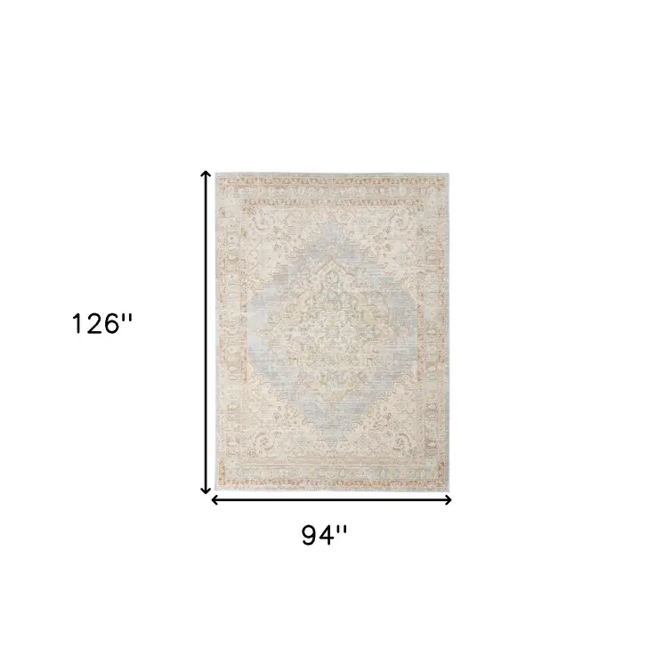 8' X 10' Beige and Gray Medallion Power Loom Worn Faded Area Rug