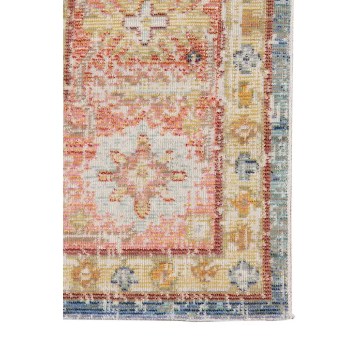 9' X 13' Blue Gold And Orange Floral Area Rug