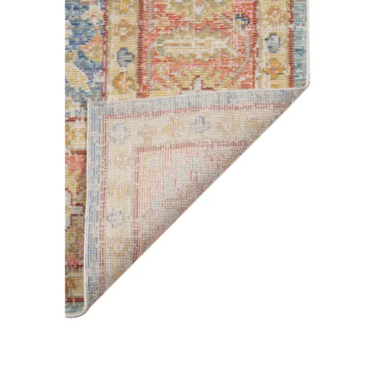 9' X 13' Blue Gold And Orange Floral Area Rug