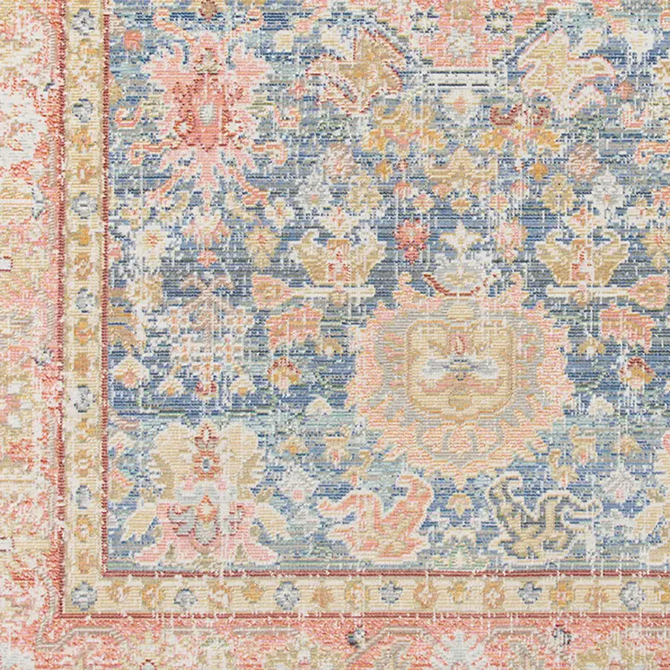 4' X 6' Blue Gold And Orange Floral Area Rug