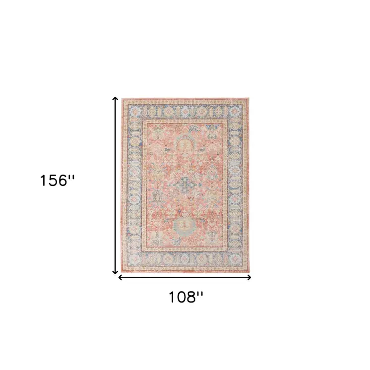 9' X 13' Blue Gold And Orange Floral Area Rug