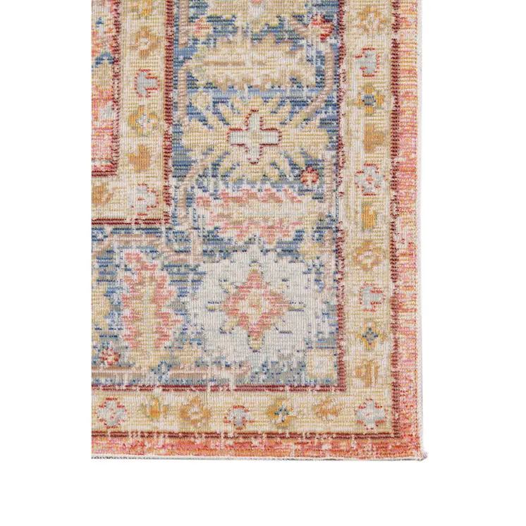 4' X 6' Blue Gold And Coral Floral Area Rug