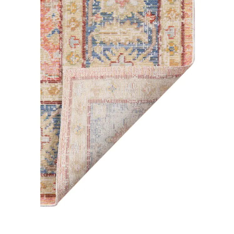 4' X 6' Blue Gold And Coral Floral Area Rug