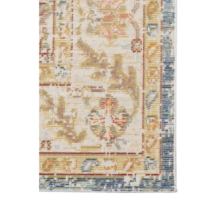 9' X 13' Blue Gold And Orange Floral Area Rug