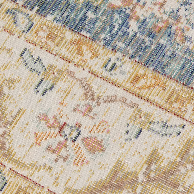 9' X 13' Blue Gold And Orange Floral Area Rug