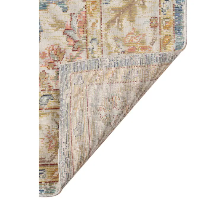 9' X 13' Blue Gold And Orange Floral Area Rug
