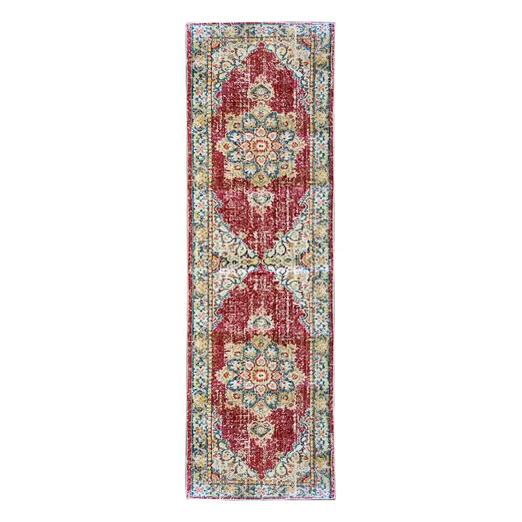 8' Orange Red And Gold Medallion Runner Rug