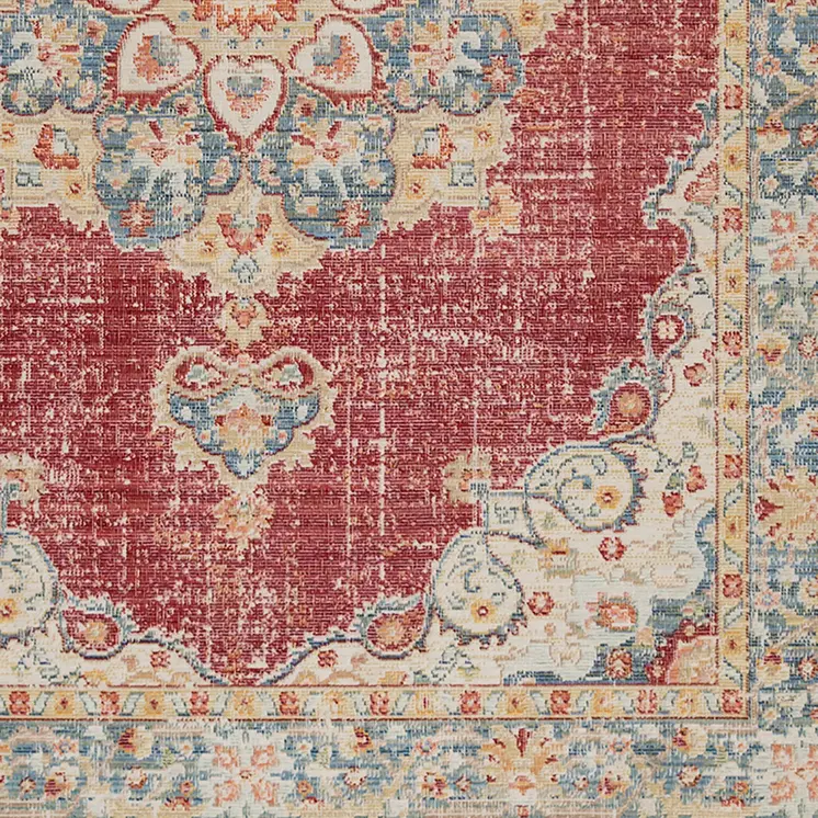 8' Orange Red And Gold Medallion Runner Rug