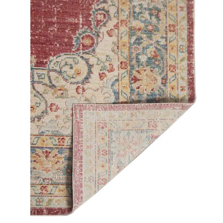 8' Orange Red And Gold Medallion Runner Rug