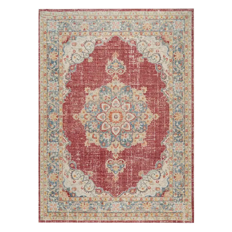 4' X 6' Orange Red And Gold Medallion Area Rug