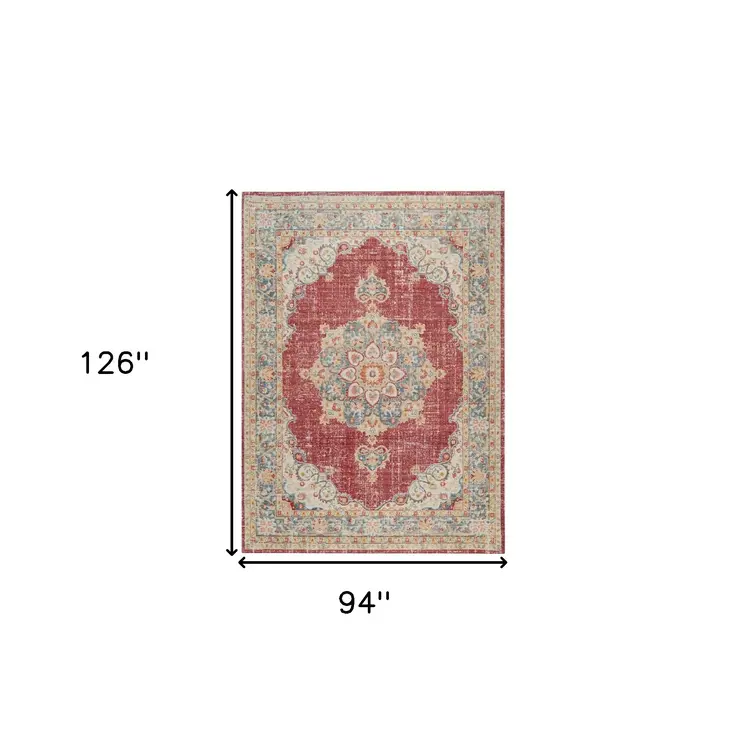 8' X 10' Orange Red And Gold Medallion Area Rug