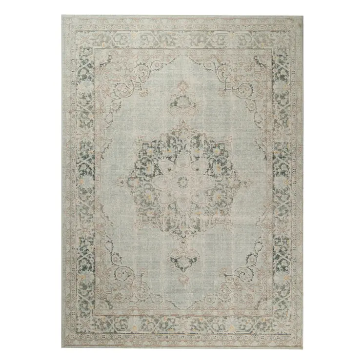 4' X 6' Green And Light Gray Medallion Area Rug