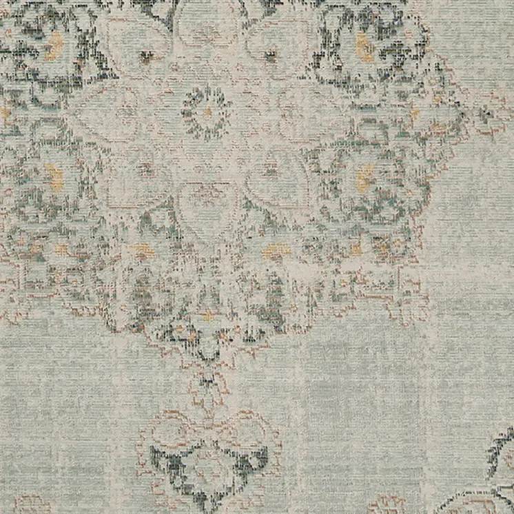 5' X 8' Green And Light Gray Medallion Area Rug