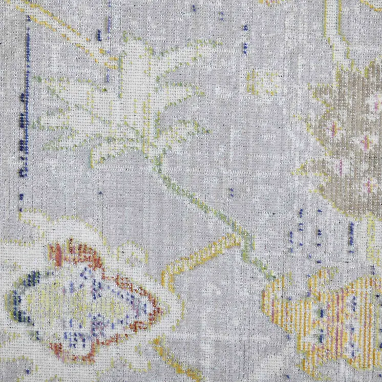9' X 13' Ivory Blue And Charcoal Floral Area Rug