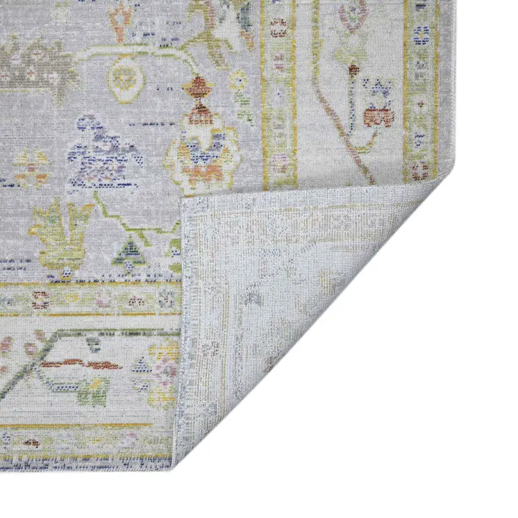 9' X 13' Ivory Blue And Charcoal Floral Area Rug
