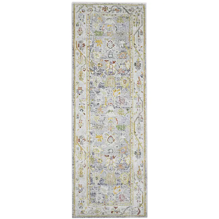 8' Ivory Blue And Charcoal Floral Runner Rug