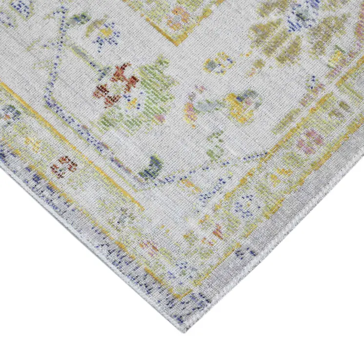 5' X 8' Ivory Blue And Charcoal Floral Area Rug