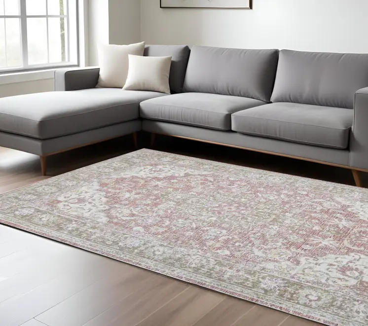 9' X 13' Sage And Gray Medallion Area Rug