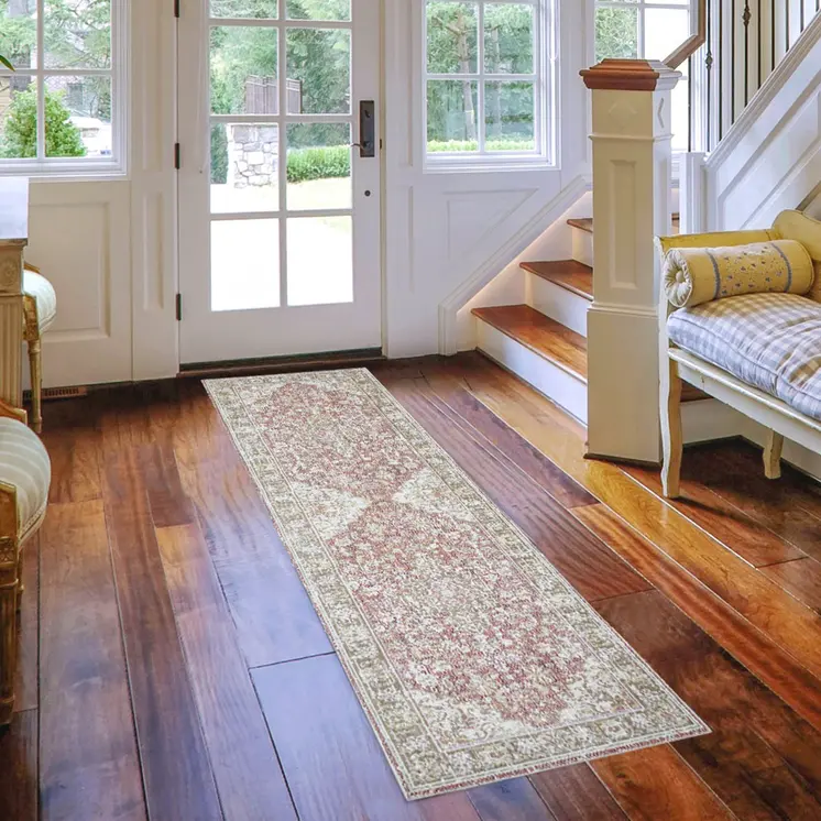 8' Sage And Gray Medallion Runner Rug