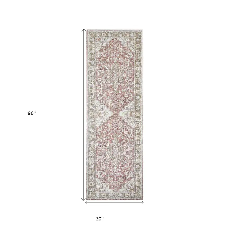 8' Sage And Gray Medallion Runner Rug