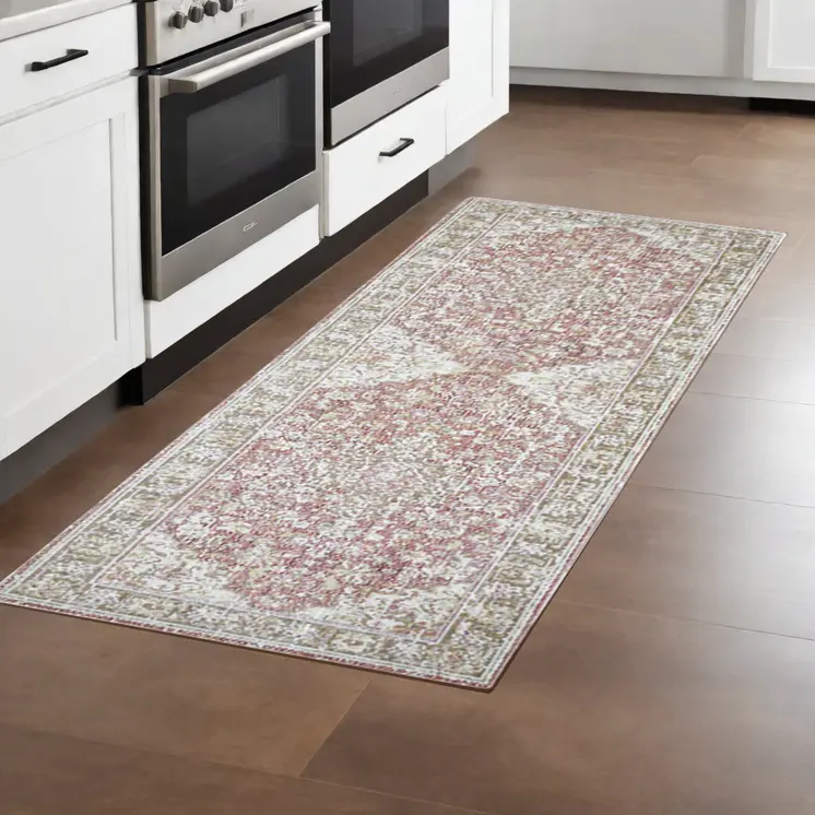 8' Sage And Gray Medallion Runner Rug