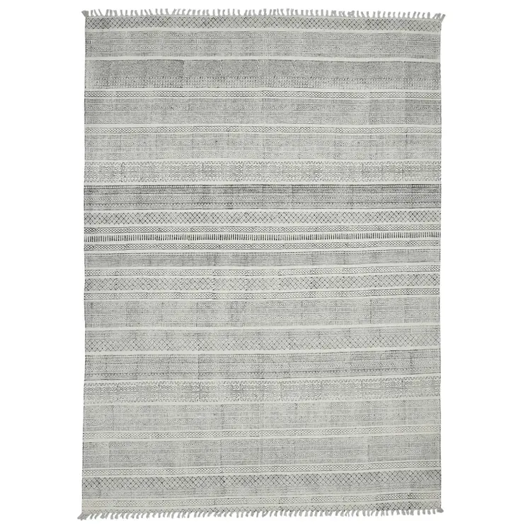 7' X 10' Charcoal Geometric Flatweave Handmade Distressed Area Rug