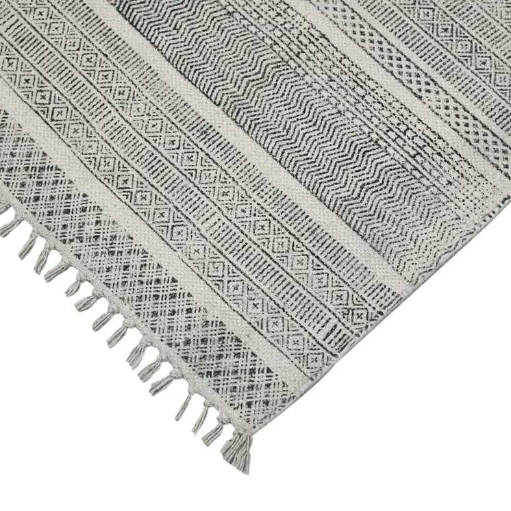 7' X 10' Charcoal Geometric Flatweave Handmade Distressed Area Rug