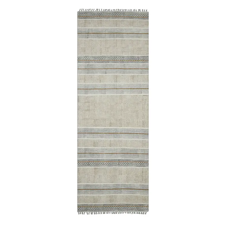 8' Brown Geometric Flatweave Handmade Distressed Runner Rug With Fringe