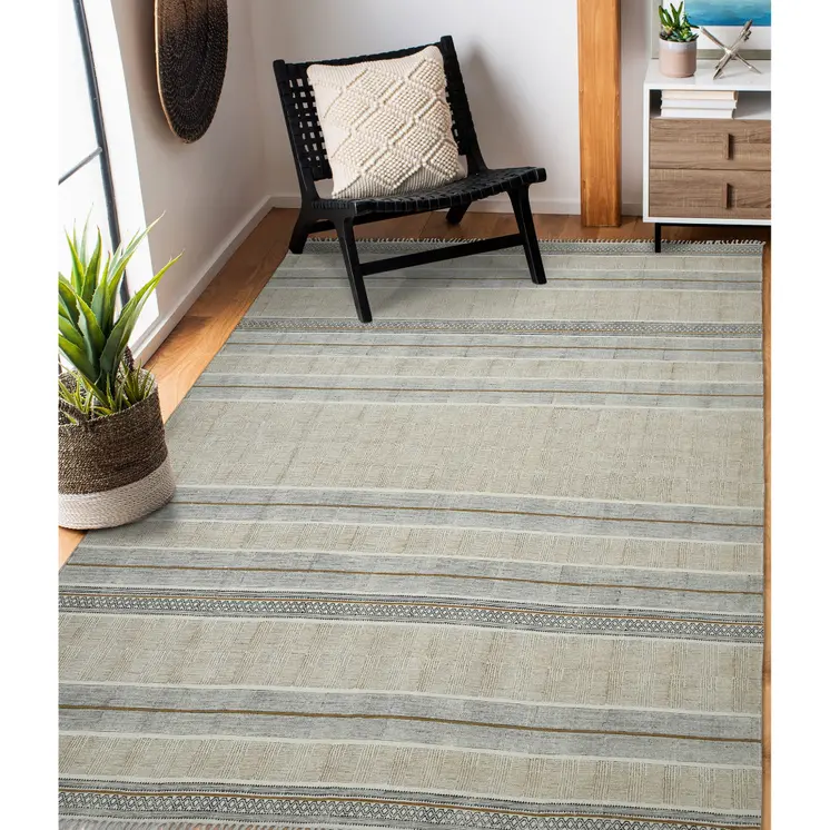 7' X 10' Brown Geometric Flatweave Handmade Distressed Area Rug With Fringe
