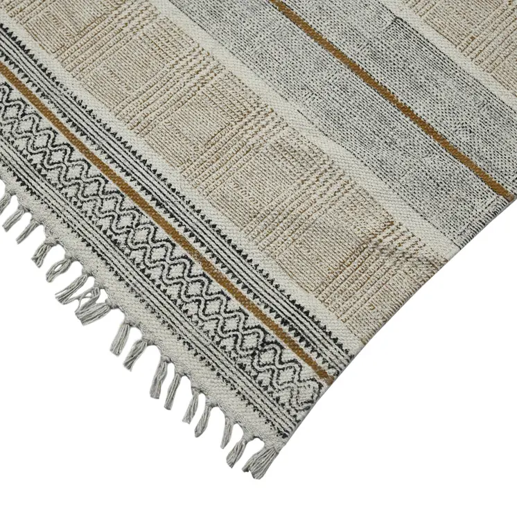 9' X 12' Gray And Brown Striped Flatweave Handmade Distressed Area Rug With Fringe