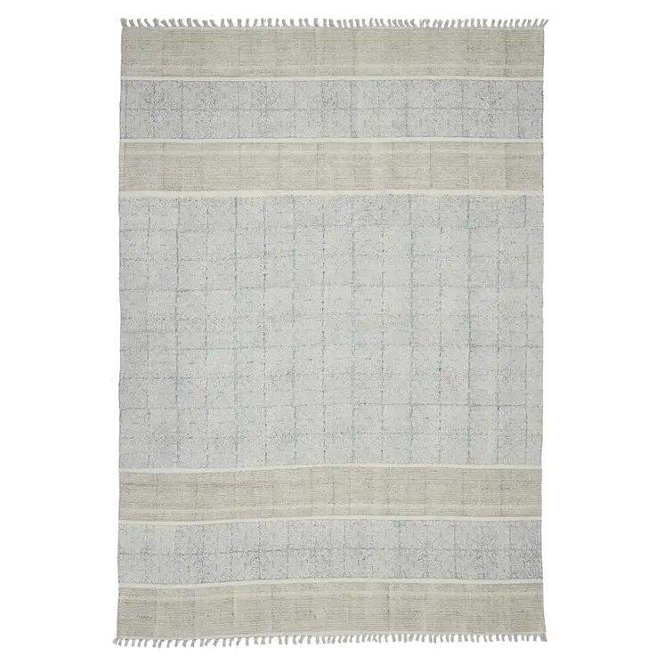 3' X 5' Blue Oriental Flatweave Handmade Distressed Area Rug With Fringe