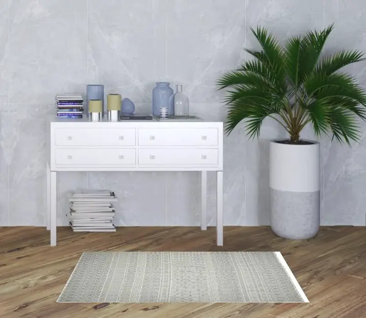 3' X 5' Gray Geometric Flatweave Handmade Distressed Area Rug With Fringe