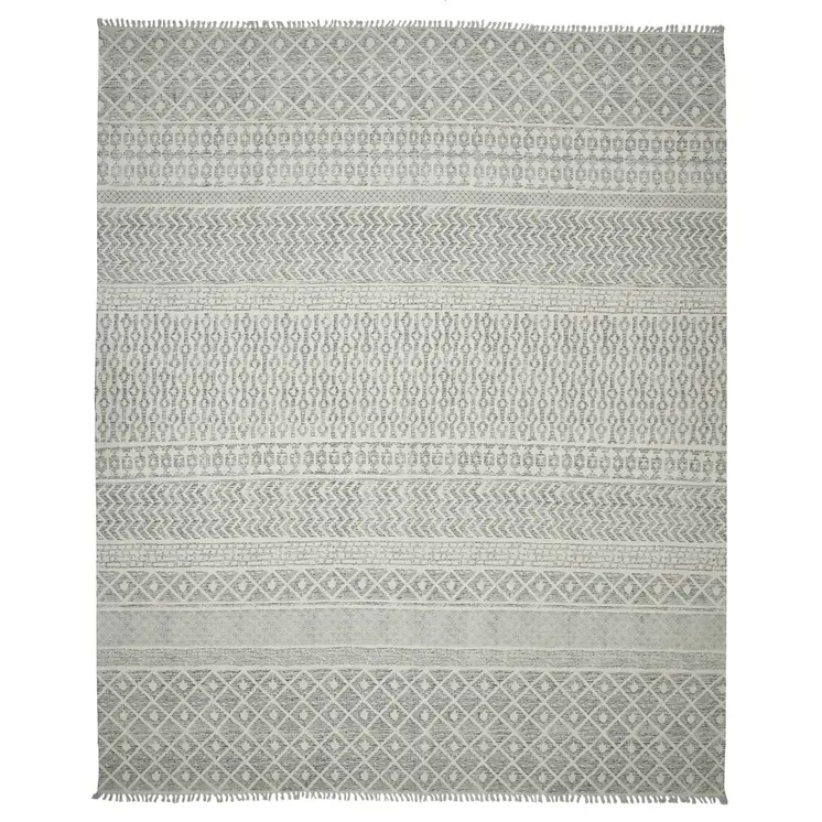 9' X 12' Gray And Brown Striped Flatweave Handmade Distressed Area Rug With Fringe