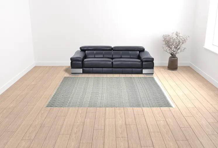 9' X 12' Gray And Brown Striped Flatweave Handmade Distressed Area Rug With Fringe